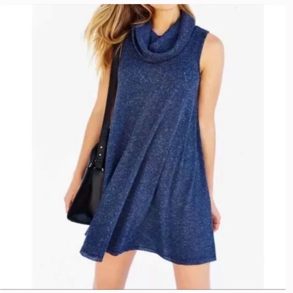 Urban Outfitters BDG Dark Blue Marled Ribbed Cowl Neck Sleeveless Dress Medium